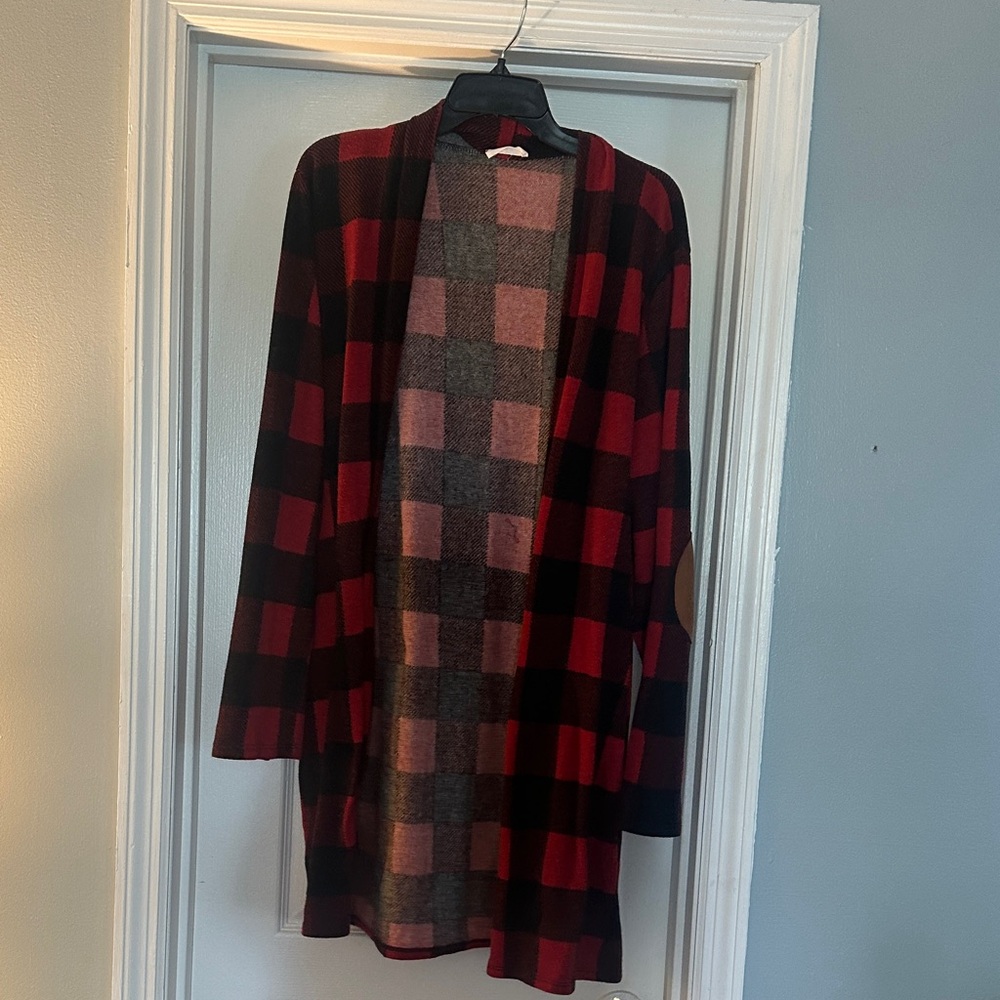 Chic Soul Red & Black Buffalo Plaid Open-Front Teddy Jacket